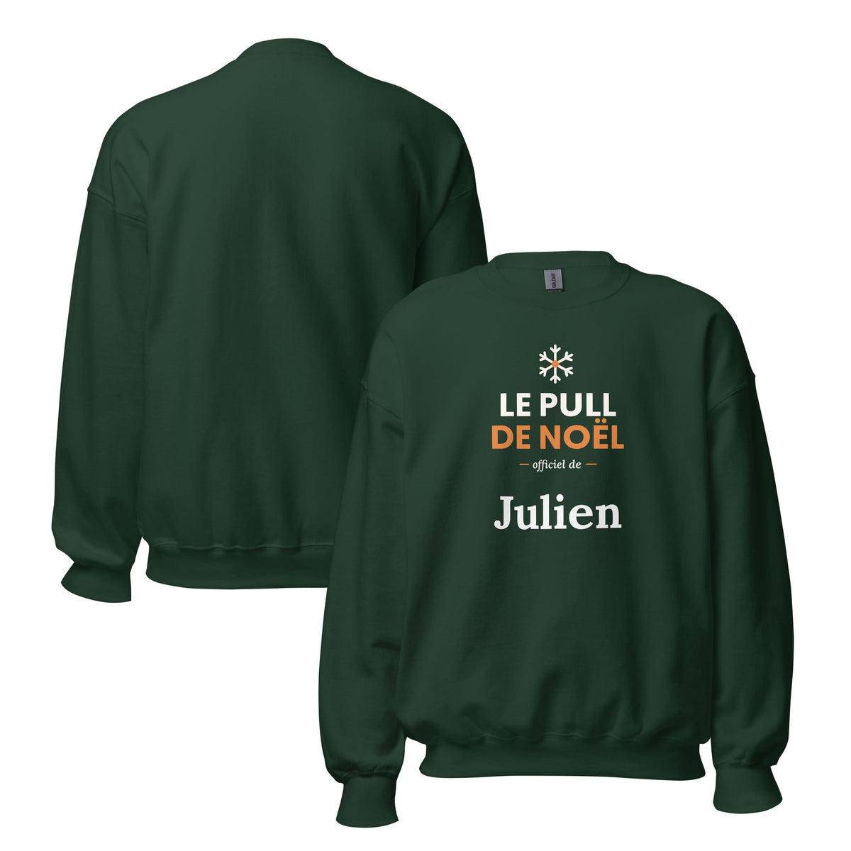 Pull de Noël personnalisé avec prénom en vert sapin
