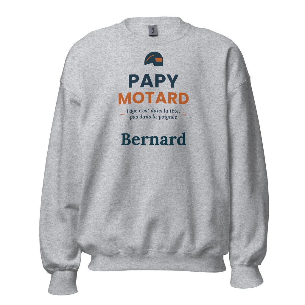 Sweat motard humour Papy Motard personnalisé avec prénom – coloris gris chiné, photo 2