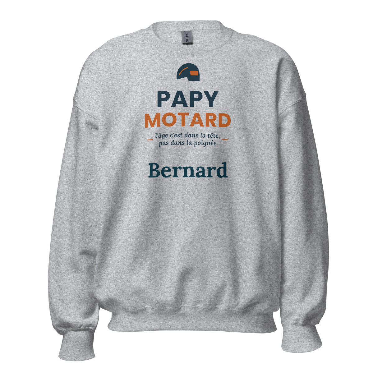 Sweat motard humour Papy Motard personnalisé avec prénom – coloris gris chiné, photo 2