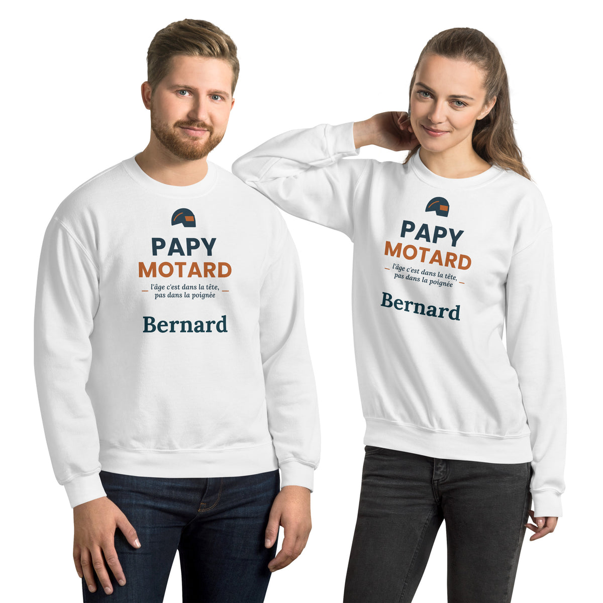 Sweat motard humour Papy Motard personnalisé avec prénom – coloris blanc, photo 4