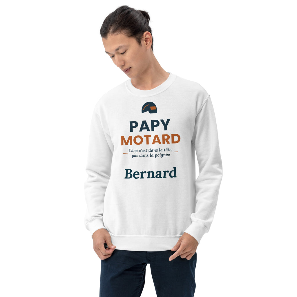 Sweat motard humour Papy Motard personnalisé avec prénom – coloris blanc, photo 3