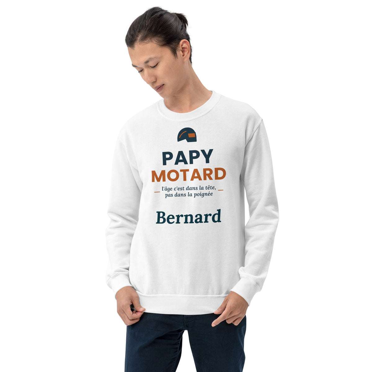 Sweat motard humour Papy Motard personnalisé avec prénom – coloris blanc, photo 3