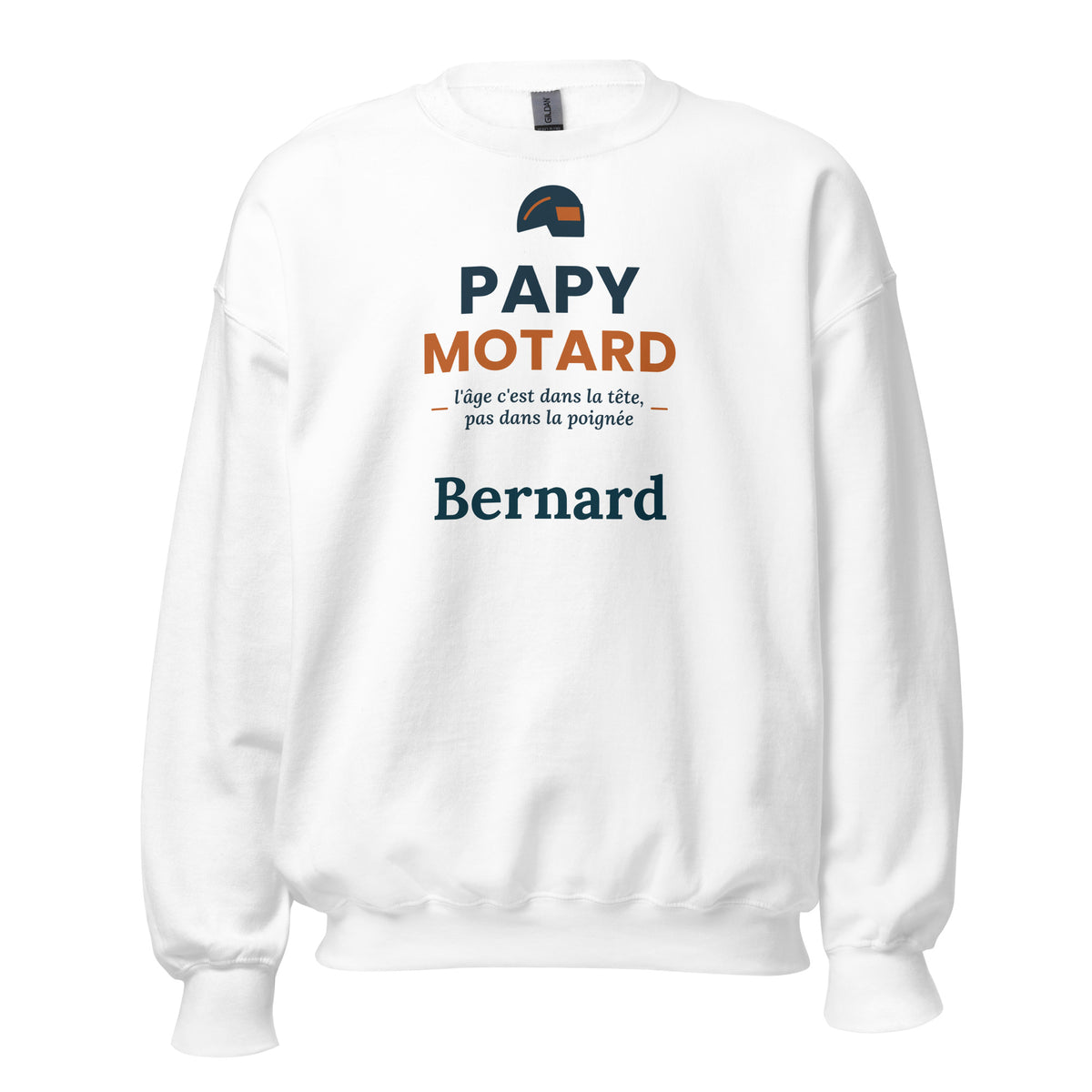 Sweat motard humour Papy Motard personnalisé avec prénom – coloris blanc
