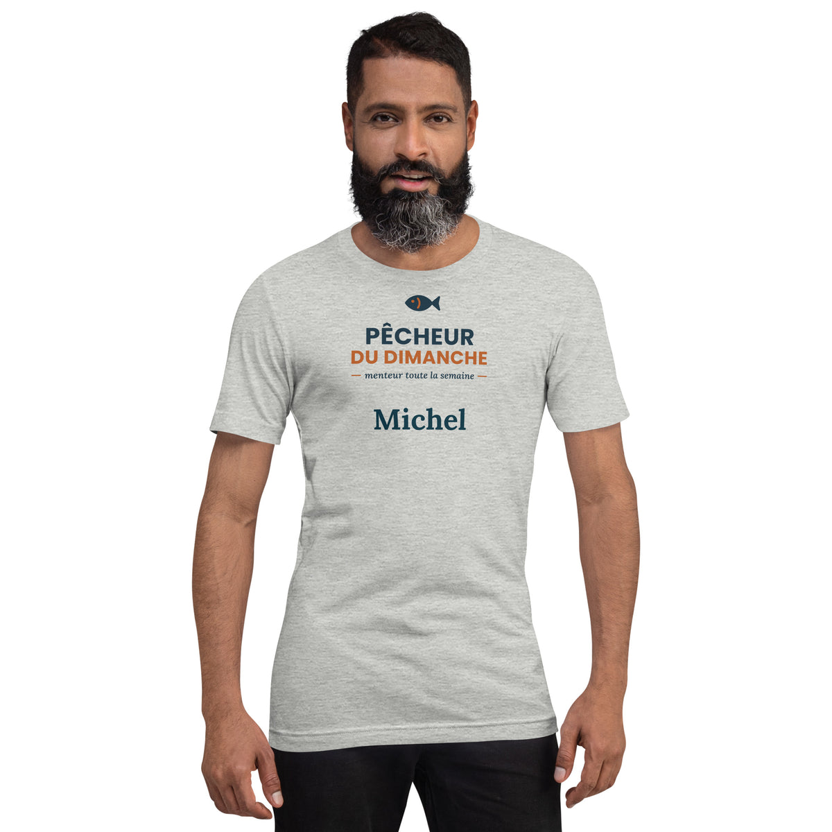 T-shirt humour pêche Pêcheur du dimanche personnalisé avec prénom – coloris gris chiné, photo 5
