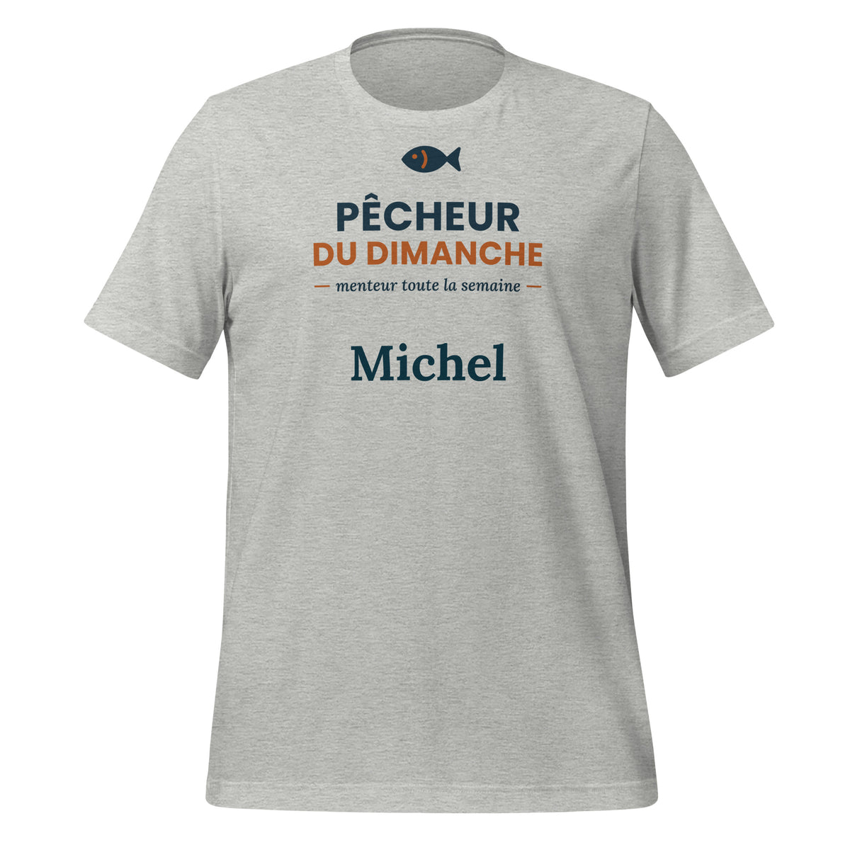 T-shirt humour pêche Pêcheur du dimanche personnalisé avec prénom – coloris gris chiné
