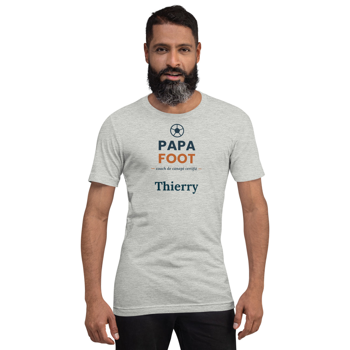 T-shirt foot humour Papa Foot coach de canapé personnalisé avec prénom – coloris gris chiné, photo 5