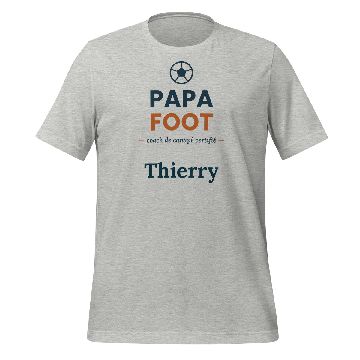 T-shirt foot humour Papa Foot coach de canapé personnalisé avec prénom – coloris gris chiné