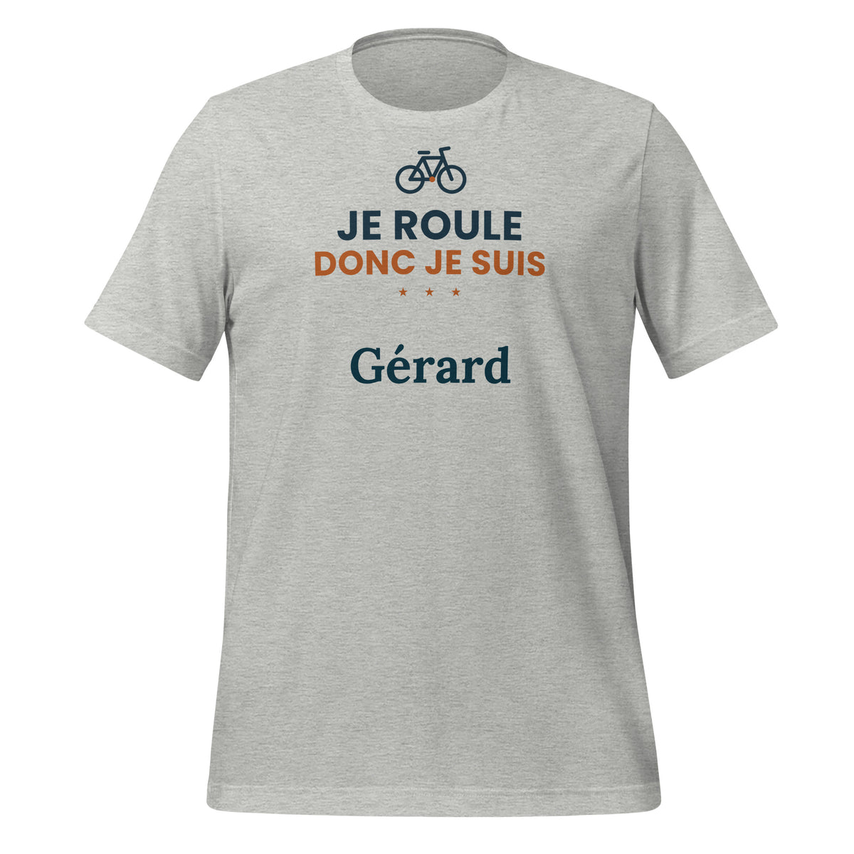 T-shirt vélo humour Je roule donc je suis personnalisé avec prénom – coloris gris chiné