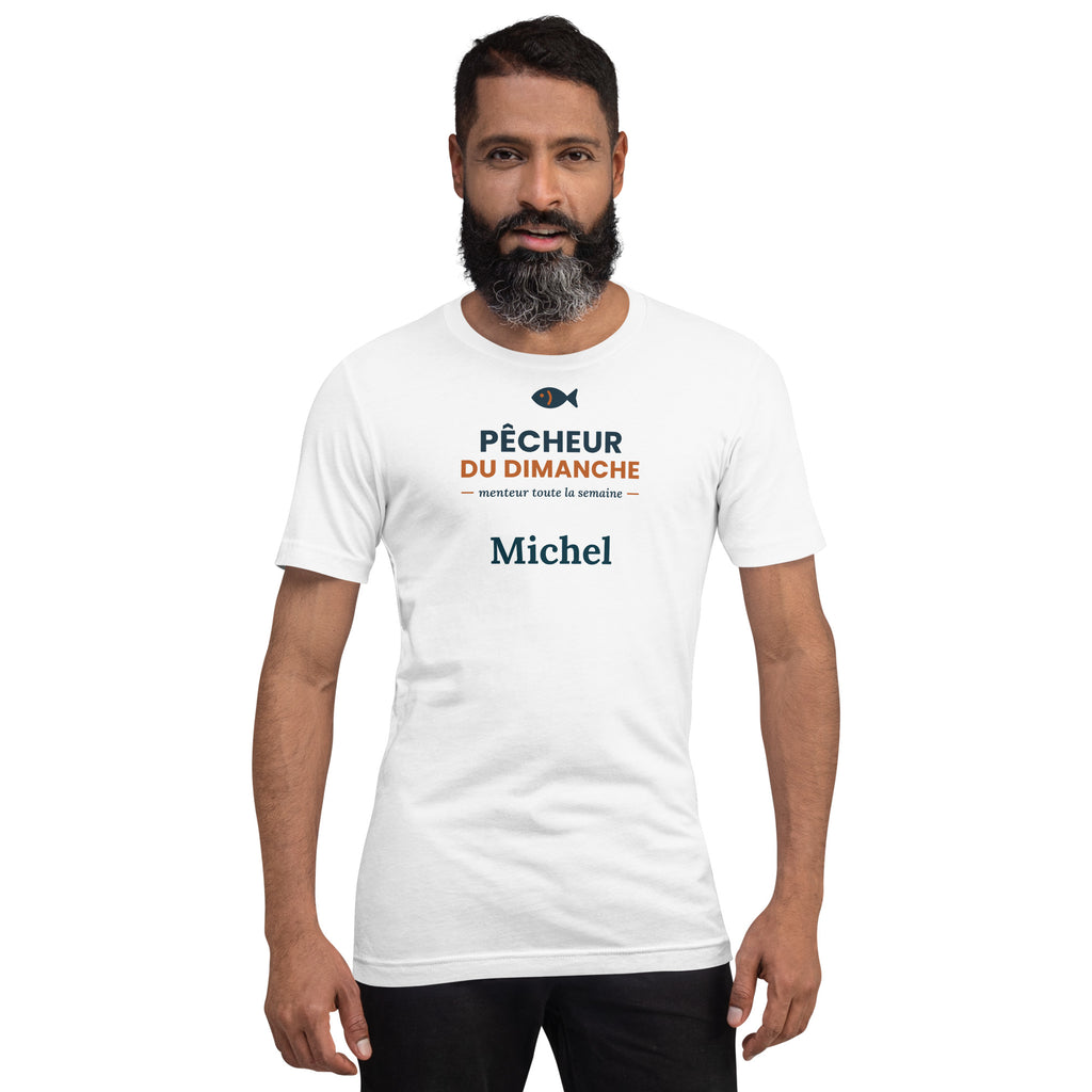 T-shirt humour pêche Pêcheur du dimanche personnalisé avec prénom – coloris blanc, photo 5