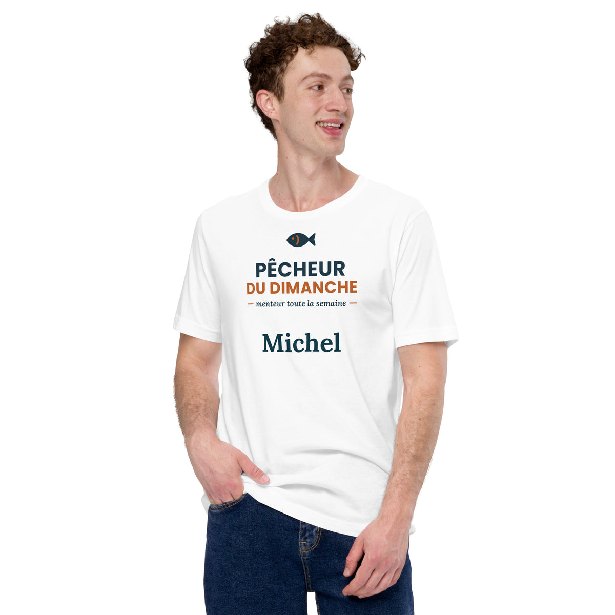 T-shirt humour pêche Pêcheur du dimanche personnalisé avec prénom – coloris blanc, photo 3