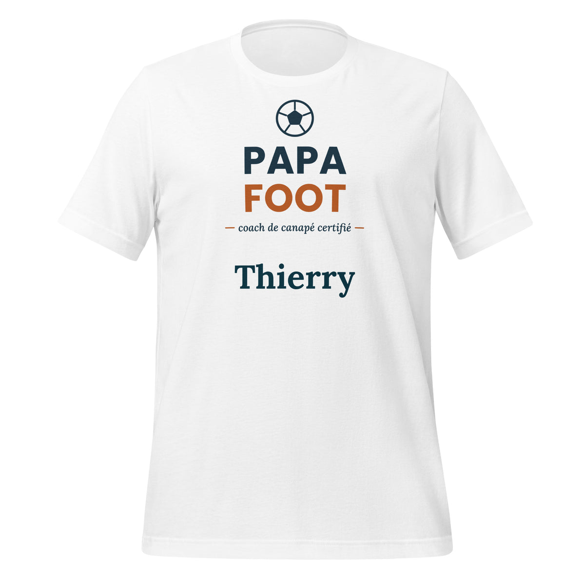 T-shirt foot humour Papa Foot coach de canapé personnalisé avec prénom – coloris blanc