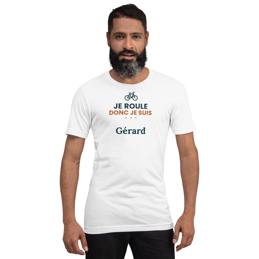 T-shirt vélo humour Je roule donc je suis personnalisé avec prénom – coloris blanc, photo 5