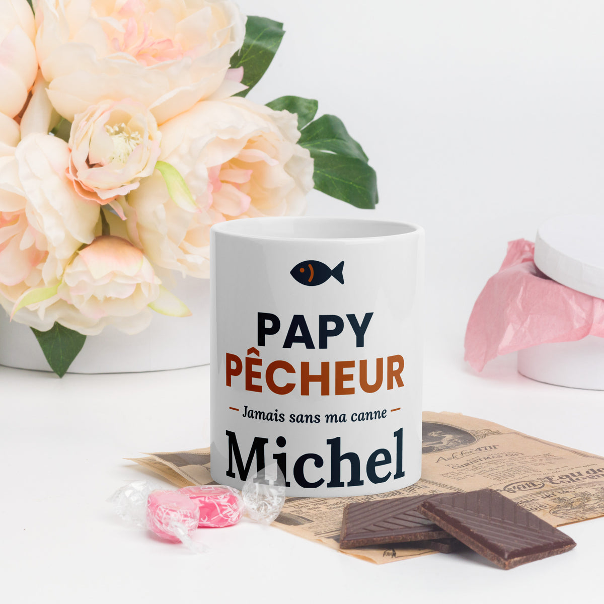 Cadeau personnalisé pêcheur : mug Papy Pêcheur avec prénom