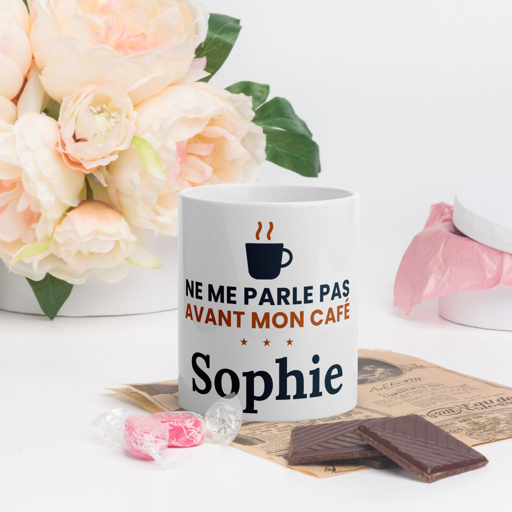 Mug céramique ne me parle pas avant mon café avec prénom