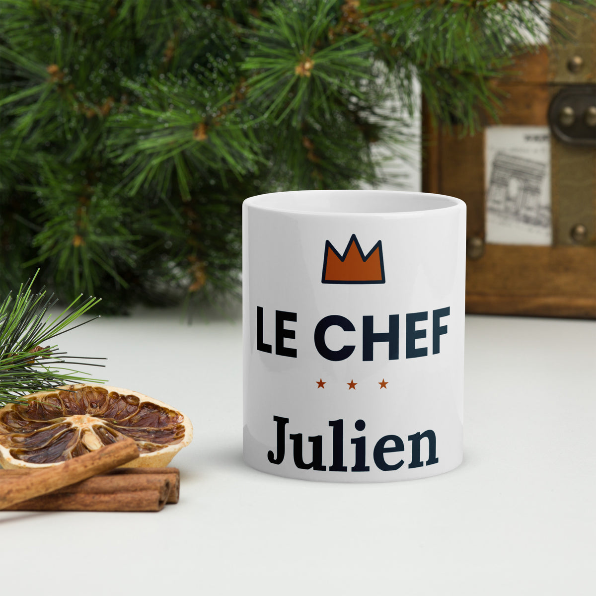 Mug céramique Le Chef avec prénom, cadeau pour lui