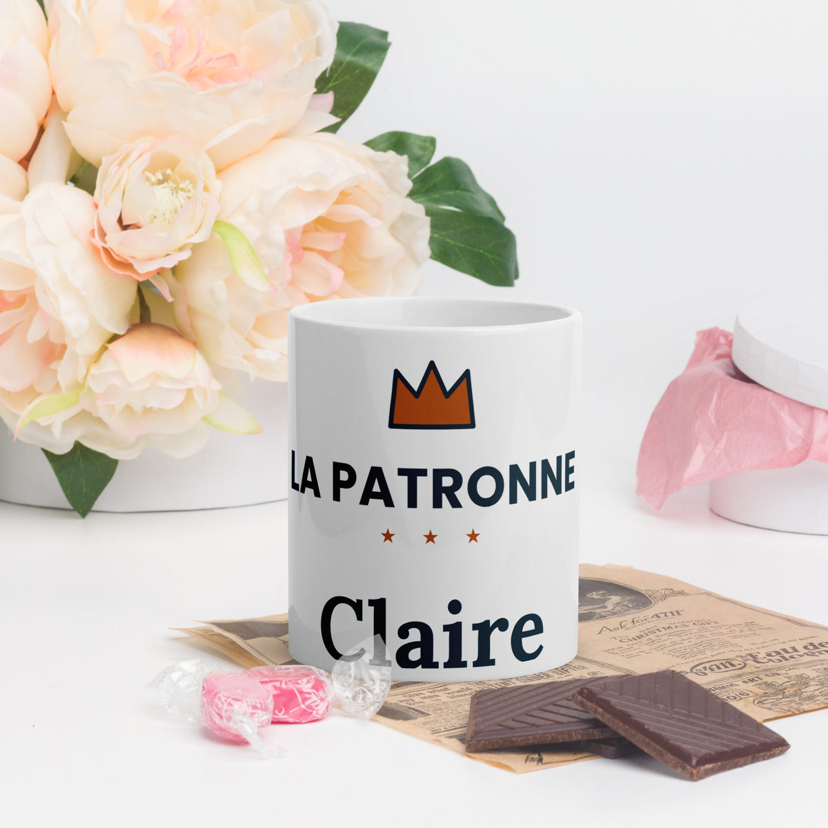 Mug céramique La Patronne avec prénom, cadeau pour elle