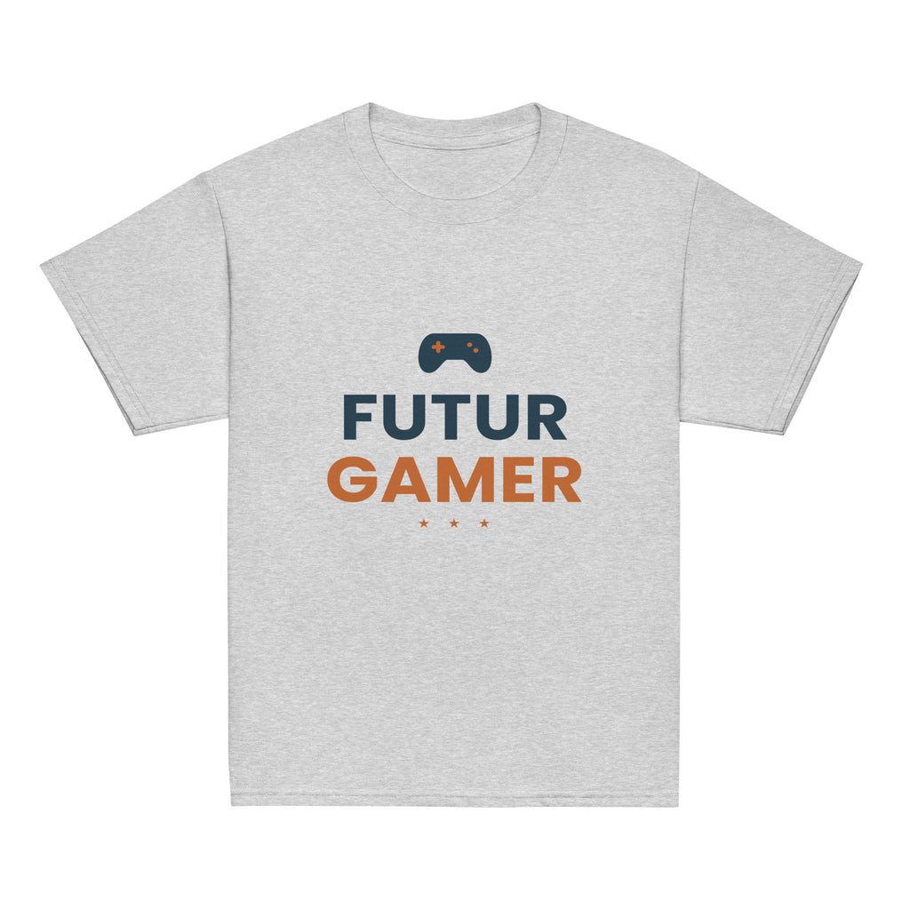 Tee-shirt enfant Futur gamer personnalisé avec prénom – coloris gris chiné